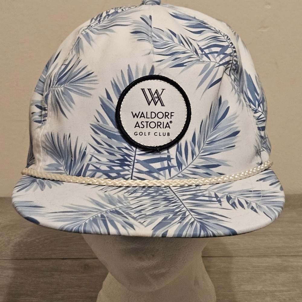 Imperial Waldorf Astoria Golf Club Rope Hat Mens Blue Palm Leaf Print Flat Brim